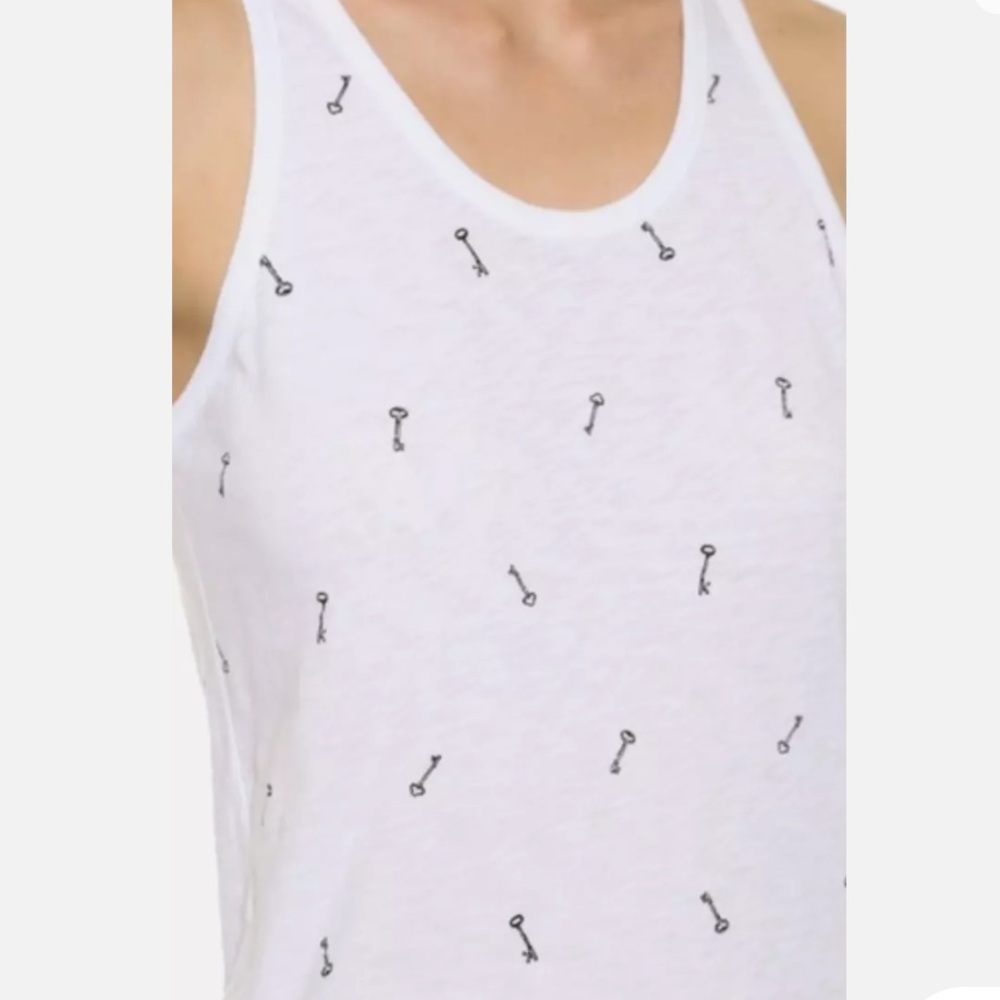 EUC Rag & Bone Jean White Black Key Print Cotton Sleeveless Tank Size XS